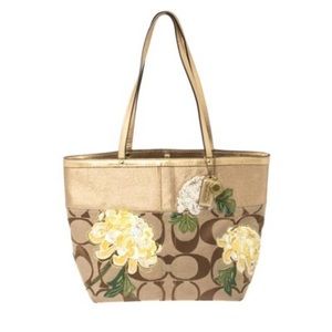 🌺 COACH SIGNATURE STRIPE GOLD FLORAL  APPLIQUES # A0873 - 12204